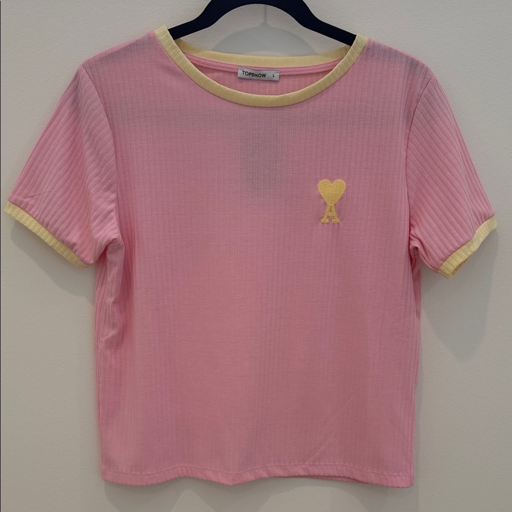 Topshow Pink with Yellow Trim Cropped Top